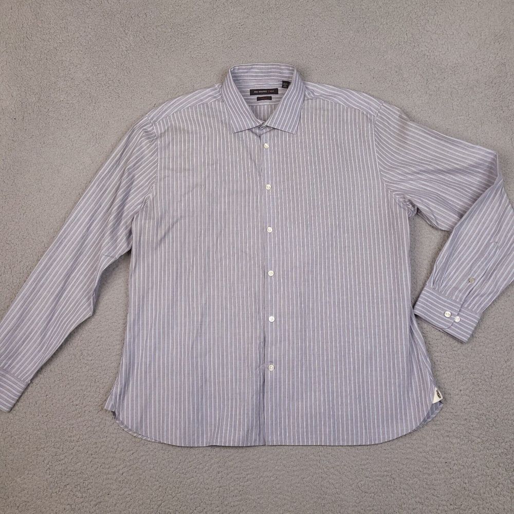 John Varvatos Shirt Mens 17.5 Slim Fit Gray Striped Long Sleeve Button Up READ*